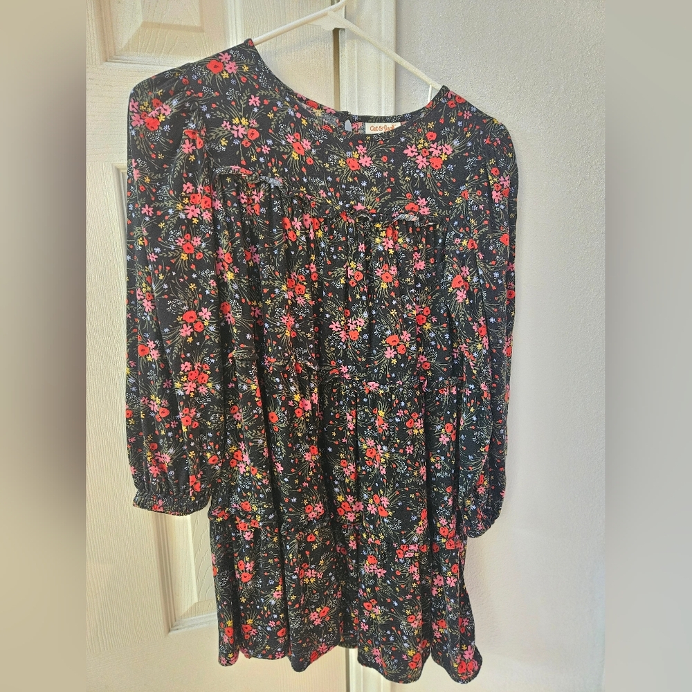 Girls Charcoal Gray floral dress